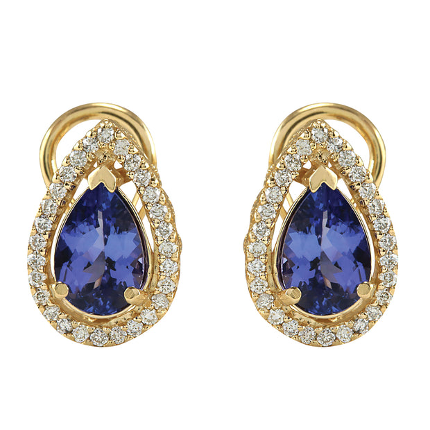 3.62 Carat Natural Tanzanite 14K Yellow Gold Diamond Earrings - Fashion Strada