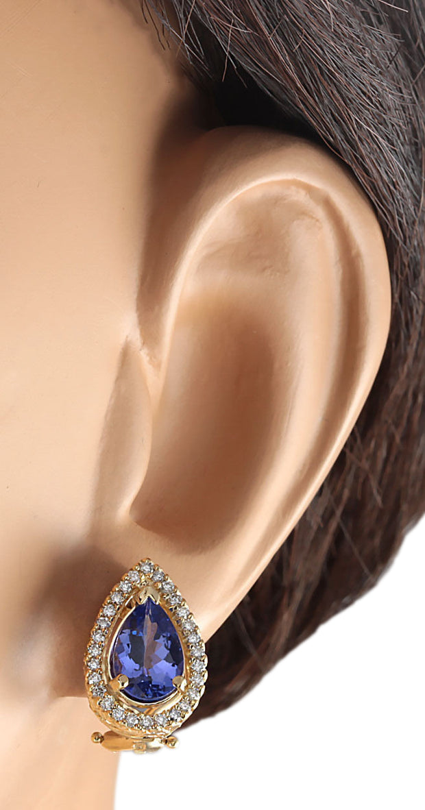 3.62 Carat Natural Tanzanite 14K Yellow Gold Diamond Earrings - Fashion Strada