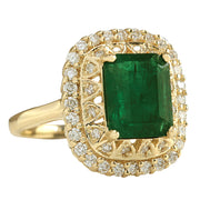 3.11 Carat Natural Emerald 14K Yellow Gold Diamond Ring - Fashion Strada