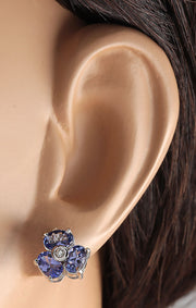 3.08 Carat Natural Tanzanite 14K White Gold Diamond Earrings - Fashion Strada