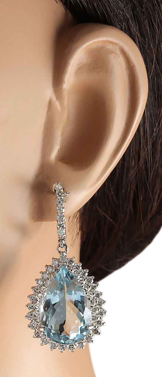 23.90 Carat Natural Aquamarine 14K White Gold Diamond Earrings - Fashion Strada