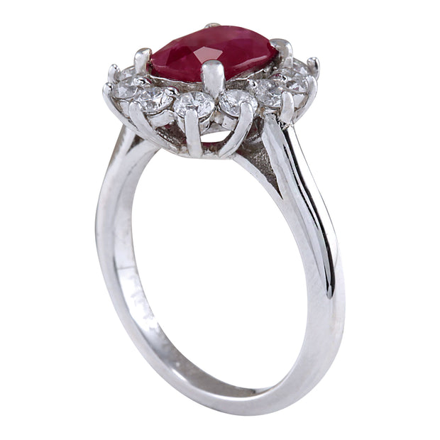 2.81 Carat Natural Ruby 14K White Gold Diamond Ring - Fashion Strada