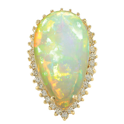 19.42 Carat Natural Opal 14K Yellow Gold Diamond Ring - Fashion Strada