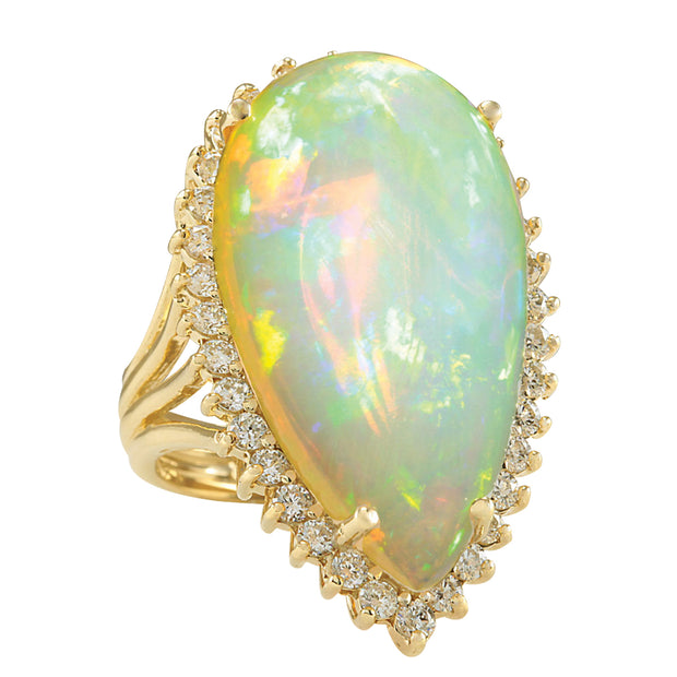 19.42 Carat Natural Opal 14K Yellow Gold Diamond Ring - Fashion Strada
