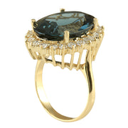 14.11 Carat Natural Topaz 14K Yellow Gold Diamond Ring - Fashion Strada