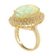 10.38 Carat Natural Opal 14K Yellow Gold Diamond Ring - Fashion Strada
