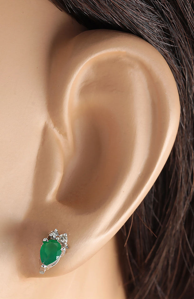 1.82 Carat Natural Emerald 14K White Gold Diamond Earrings - Fashion Strada