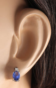 1.73 Carat Natural Tanzanite 14K White Gold Diamond Earrings - Fashion Strada