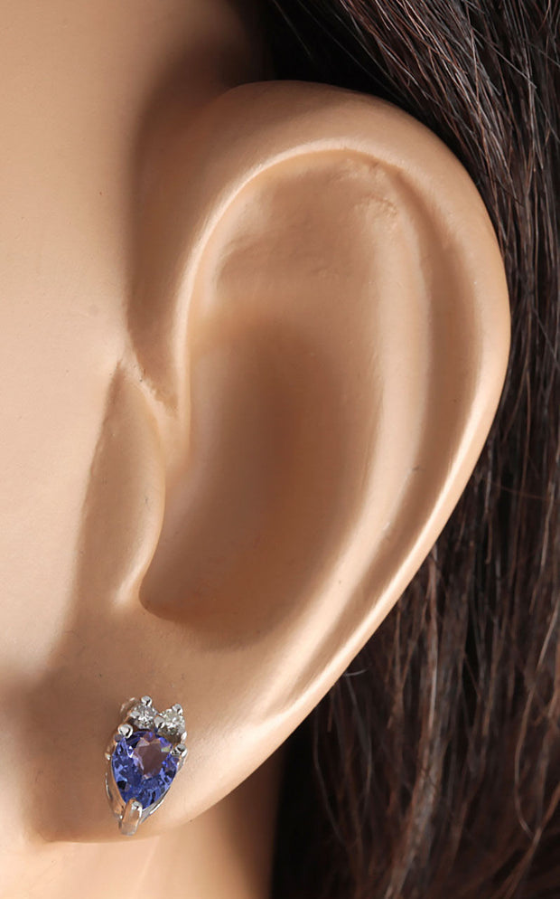 0.88 Carat Natural Tanzanite 14K White Gold Diamond Earrings - Fashion Strada