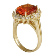 6.96 Carat Natural Mandarin Garnet 14K Yellow Gold Diamond Ring - Fashion Strada