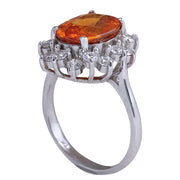 5.91 Carat Natural Mandarin Garnet 14K White Gold Diamond Ring - Fashion Strada