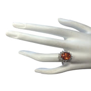 5.91 Carat Natural Mandarin Garnet 14K White Gold Diamond Ring - Fashion Strada