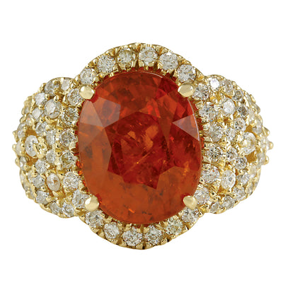 11.31 Carat Natural Mandarin Garnet 14K Yellow Gold Diamond Ring - Fashion Strada
