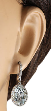 9.96 Carat Natural Aquamarine 14K White Gold Diamond Earrings - Fashion Strada