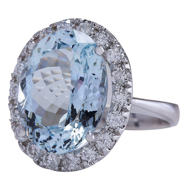 9.84 Carat Natural Aquamarine 14K White Gold Diamond Ring - Fashion Strada