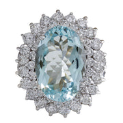 9.74 Carat Natural Aquamarine 14K White Gold Diamond Ring - Fashion Strada