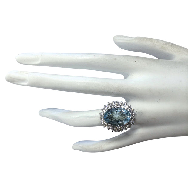 9.74 Carat Natural Aquamarine 14K White Gold Diamond Ring - Fashion Strada