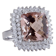 9.71 Carat Natural Morganite 14K White Gold Diamond Ring - Fashion Strada