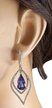 9.67 Carat Natural Tanzanite 14K White Gold Diamond Earrings - Fashion Strada
