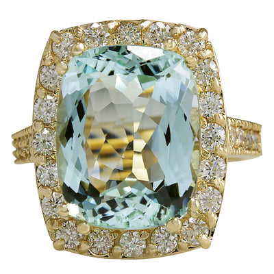 9.50 Carat Natural Aquamarine 14K Yellow Gold Diamond Ring - Fashion Strada