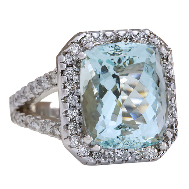 9.50 Carat Natural Aquamarine 14K White Gold Diamond Ring - Fashion Strada