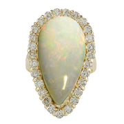 9.39 Carat Natural Opal 14K Yellow Gold Diamond Ring - Fashion Strada