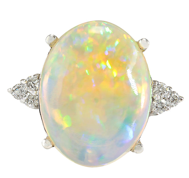 9.37 Carat Natural Opal 14K White Gold Diamond Ring - Fashion Strada