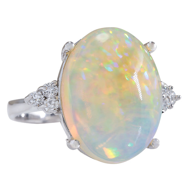 9.37 Carat Natural Opal 14K White Gold Diamond Ring - Fashion Strada