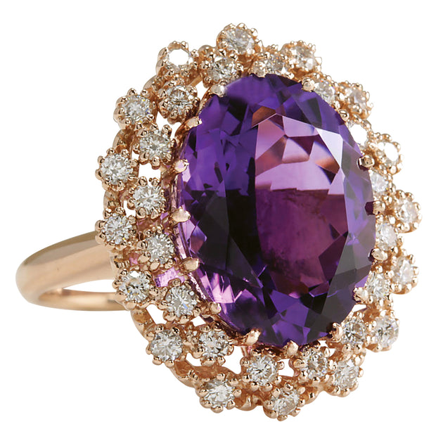 9.19 Carat Natural Amethyst 14K Rose Gold Diamond Ring - Fashion Strada