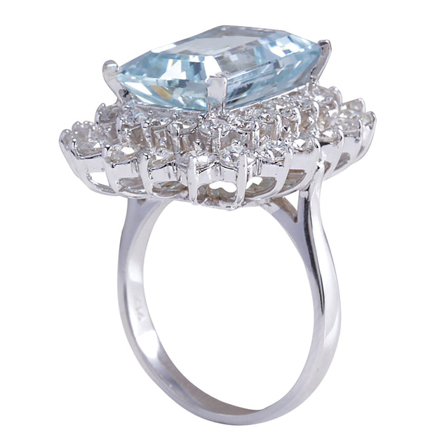 9.17 Carat Natural Aquamarine 14K White Gold Diamond Ring - Fashion Strada