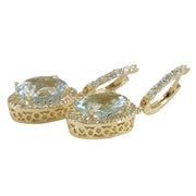 8.93 Carat Natural Aquamarine 14K Yellow Gold Diamond Earrings - Fashion Strada