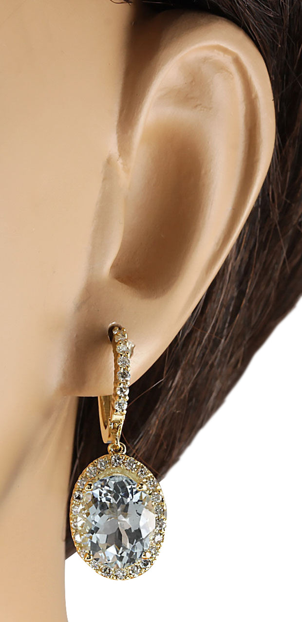 8.93 Carat Natural Aquamarine 14K Yellow Gold Diamond Earrings - Fashion Strada