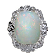 8.92 Carat Natural Opal 14K White Gold Diamond Ring - Fashion Strada