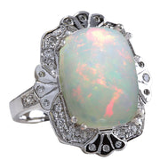 8.92 Carat Natural Opal 14K White Gold Diamond Ring - Fashion Strada