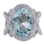 8.91 Carat Natural Aquamarine 14K White Gold Diamond Ring - Fashion Strada