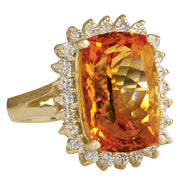 8.87 Carat Natural Citrine 14K Yellow Gold Diamond Ring - Fashion Strada