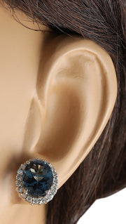 8.70 Carat Natural Topaz 14K White Gold Diamond Earrings - Fashion Strada