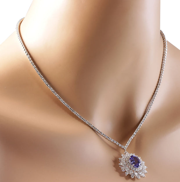 8.69 Carat Natural Tanzanite 14K White Gold Diamond Necklace - Fashion Strada