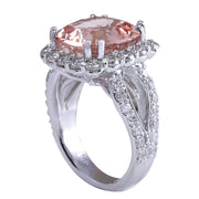 8.66 Carat Natural Morganite 14K White Gold Diamond Ring - Fashion Strada