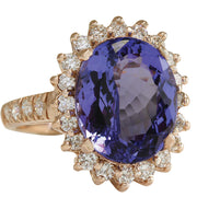 8.44 Carat Natural Tanzanite 14K Rose Gold Diamond Ring - Fashion Strada