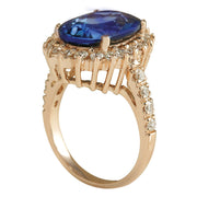 8.44 Carat Natural Tanzanite 14K Rose Gold Diamond Ring - Fashion Strada