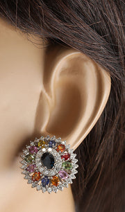 8.55 Carat Natural Sapphire 14K White Gold Diamond Earrings - Fashion Strada
