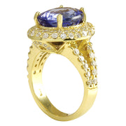 8.54 Carat Natural Tanzanite 14K Yellow Gold Diamond Ring - Fashion Strada