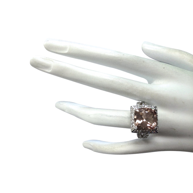 8.41 Carat Natural Morganite 14K White Gold Diamond Ring - Fashion Strada