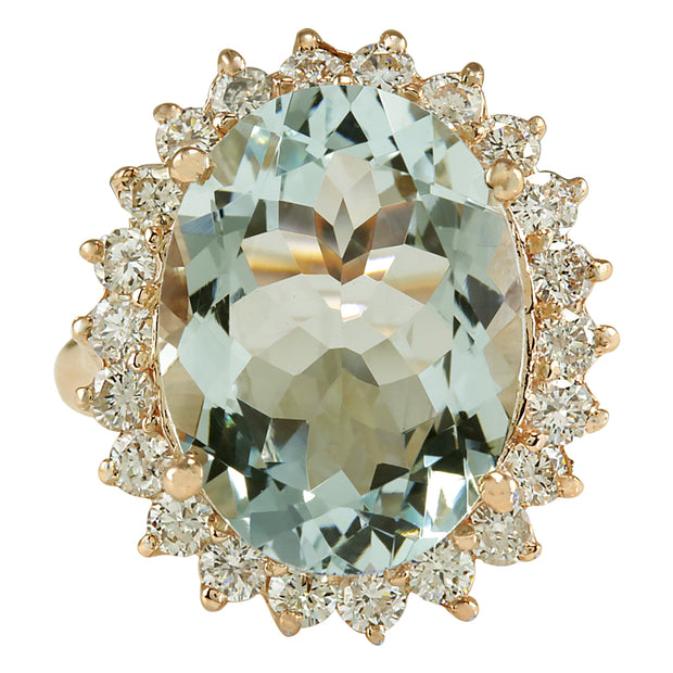8.40 Carat Natural Aquamarine 14K Rose Gold Diamond Ring - Fashion Strada