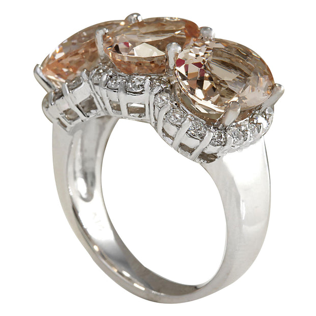 8.23 Carat Natural Morganite 14K White Gold Diamond Ring - Fashion Strada