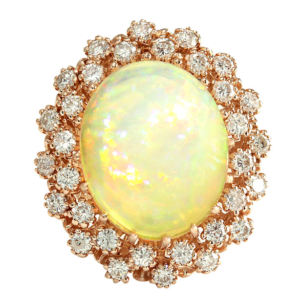 8.11 Carat Natural Opal 14K Rose Gold Diamond Ring - Fashion Strada