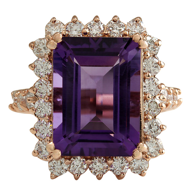 8.07 Carat Natural Amethyst 14K Rose Gold Diamond Ring - Fashion Strada