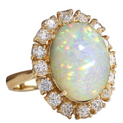 8.03 Carat Natural Opal 14K Yellow Gold Diamond Ring - Fashion Strada