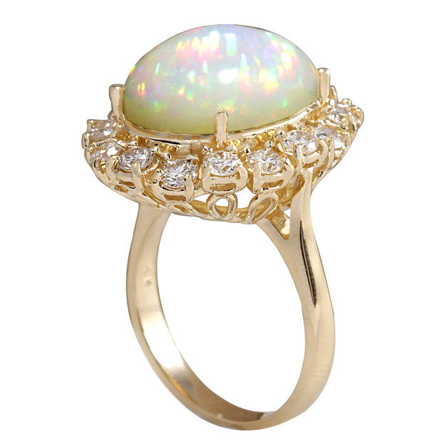 8.03 Carat Natural Opal 14K Yellow Gold Diamond Ring - Fashion Strada